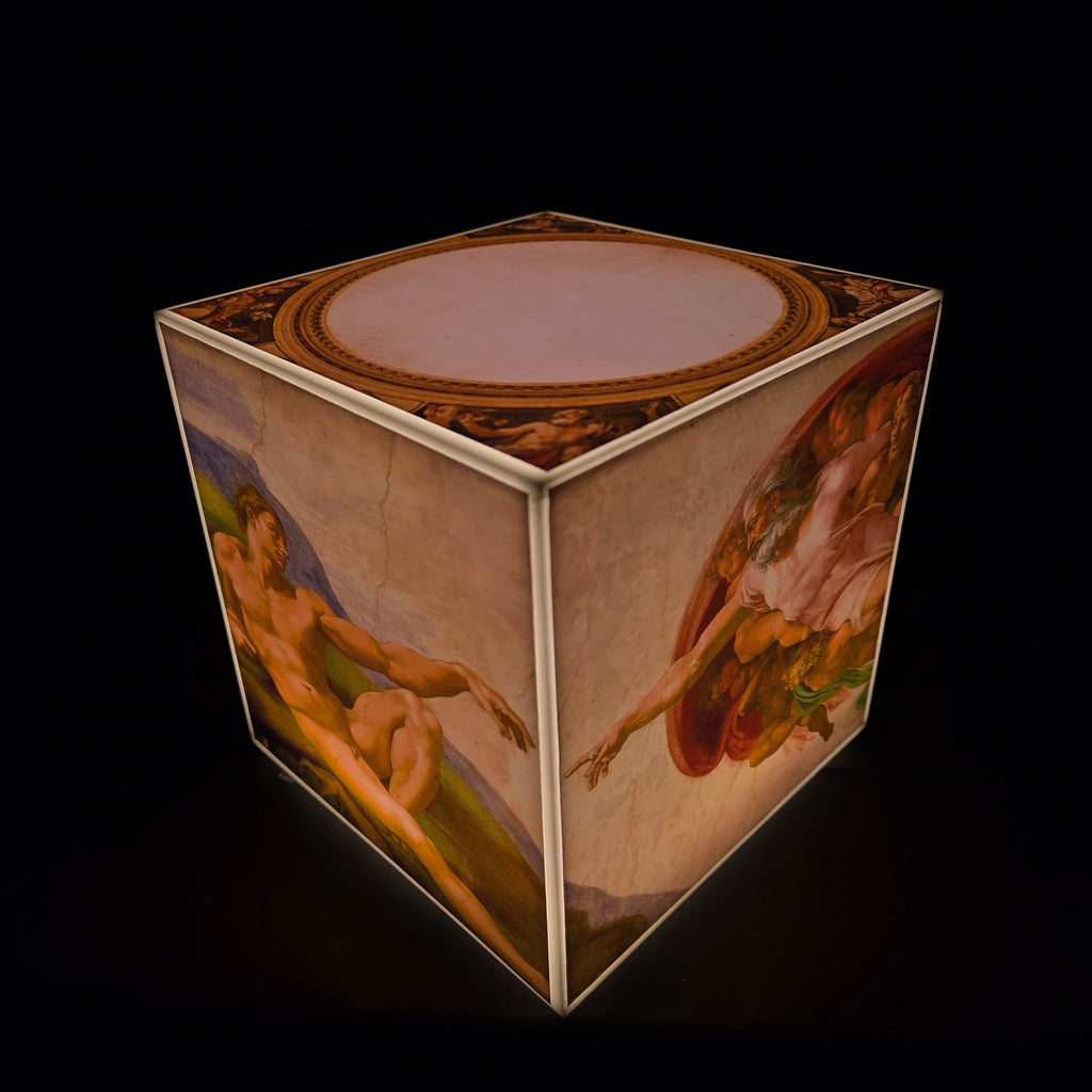 Cube Lamp - The Creation of Adam - full cube, Adam and God panels