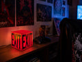 Cube Lamp - EXIT Red - lifestyle photo on a gaming desk setup