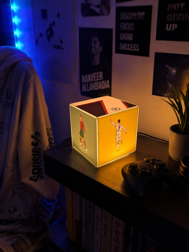 Cube Lamp - Football - lifestyle photo on a fan desk setup